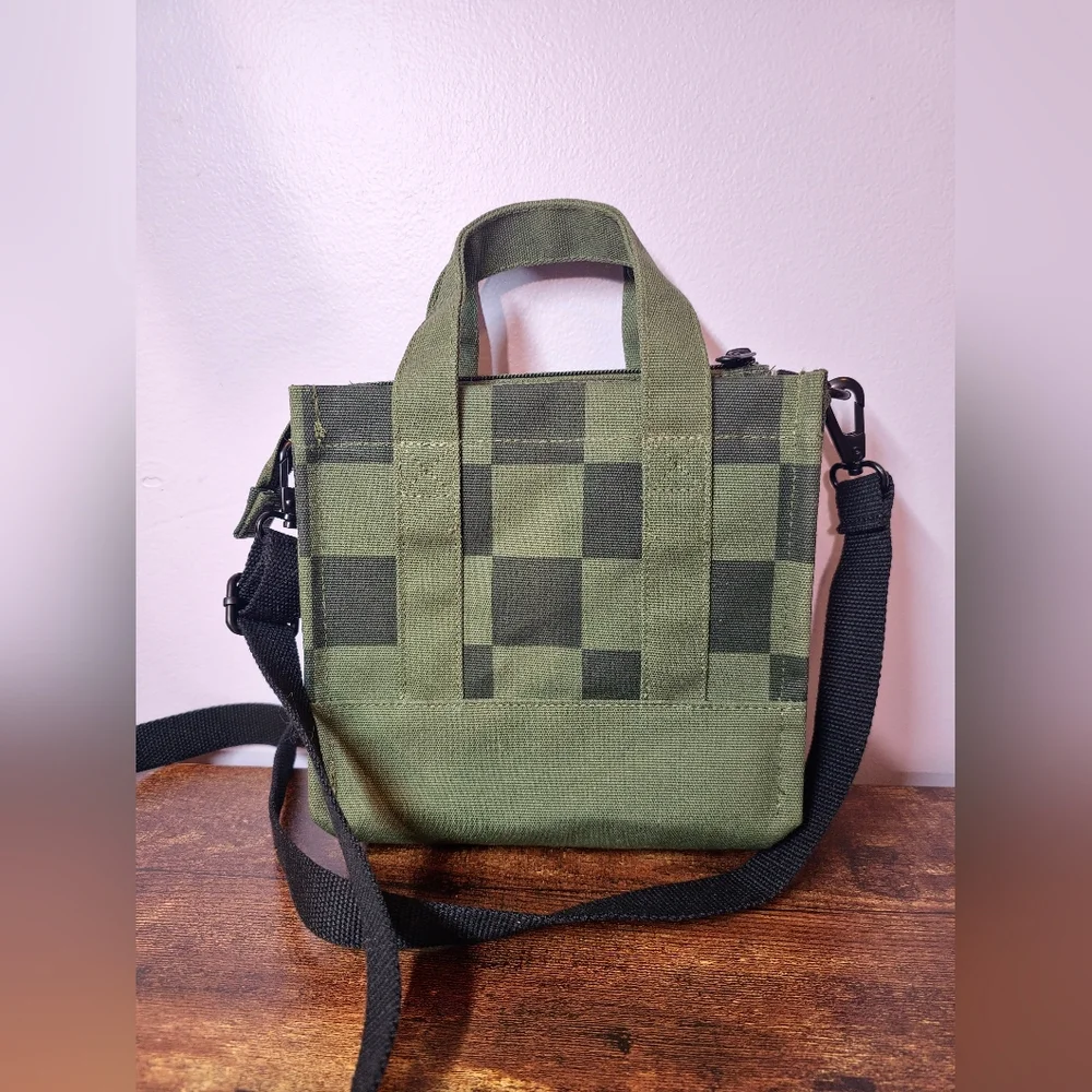 NWT Vans Little Pergs Tote Bag Checkered Pine Olive Green Black Crossbody Strap - Picture 2 of 3